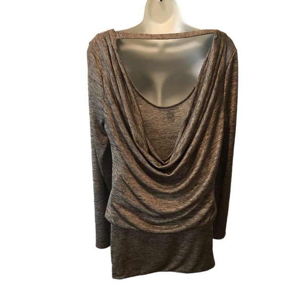 WHBM Drape Back Tunic Top Sleek Gold Space Dyed 3/4 Sleeve Size M Date Night - Picture 1 of 11
